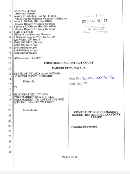 Nevada vs Polymarket Relief Filing