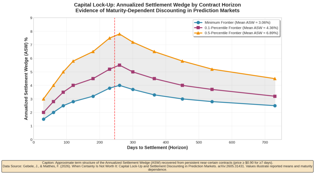 Capital Lock-Up: Annualized Settlement Wedge by Contract Horizon Evidence of Maturity-Dependent Discounting in Prediction Markets