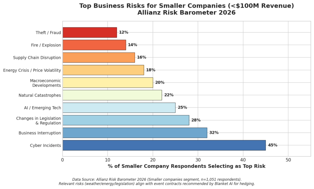 Top Business Risks for Smaller Comapanies (< $100M Revenue) Allianz Risk Barometer 2026