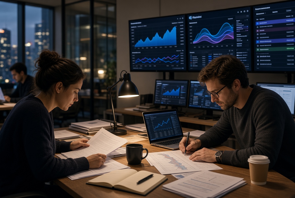 Diligent Traders Researching Data