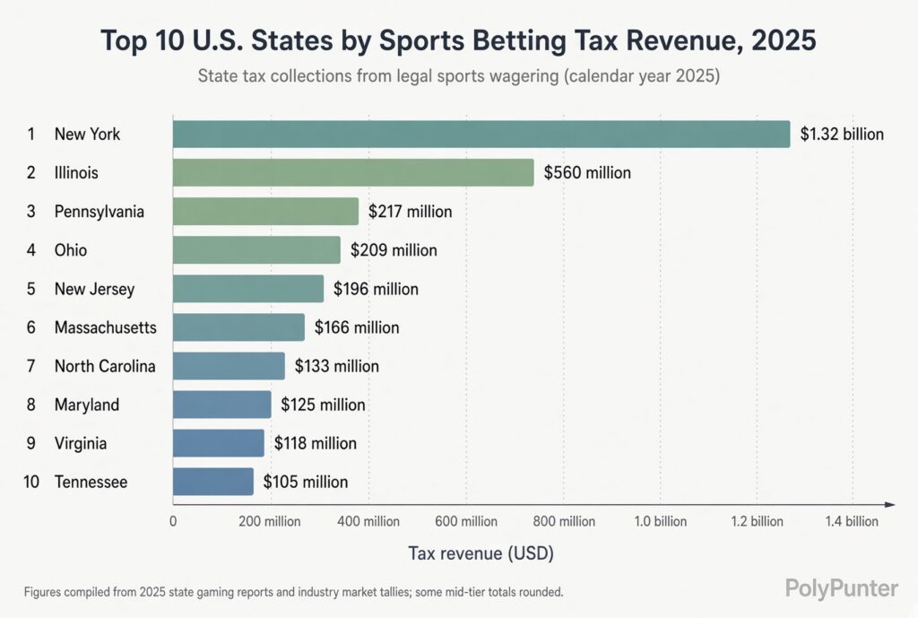 Top 10 U.S. States by Sport Betting Tax Revenue, 2025
