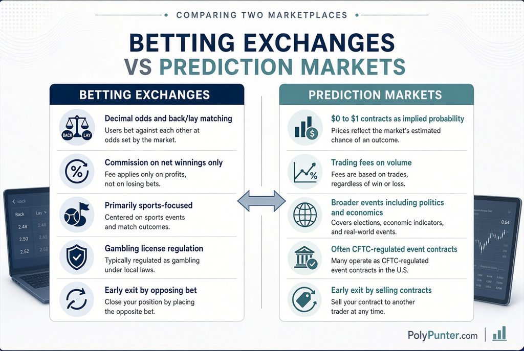 Betting Exchanges vs Prediction Markets Infographic